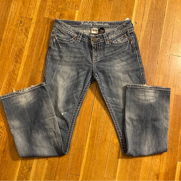 Harley Davidson Jeans Womens 10 Tall Denim Pants Boot Cut Flap Pockets 32”x31” - Picture 3 of 13